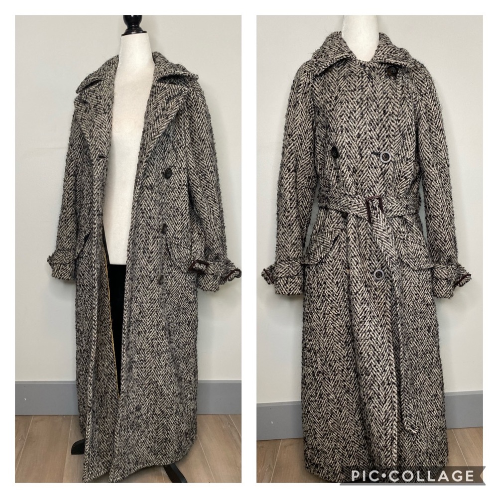 LL Bean Vintage Tweed Wool Trench Pea Coat Women’s